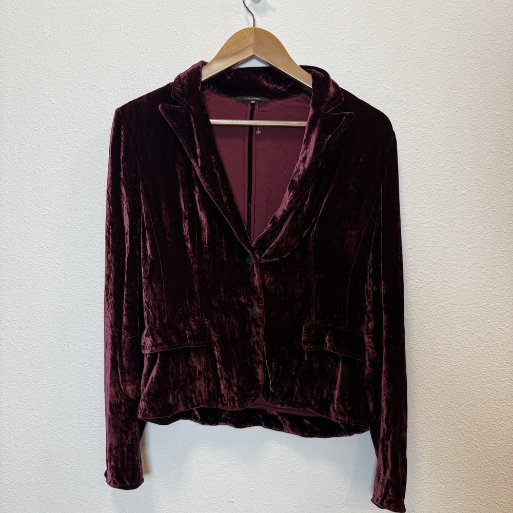 Elie Tahari Velvet Blazer Maroon Dark By Purple Red Women's Size S/M